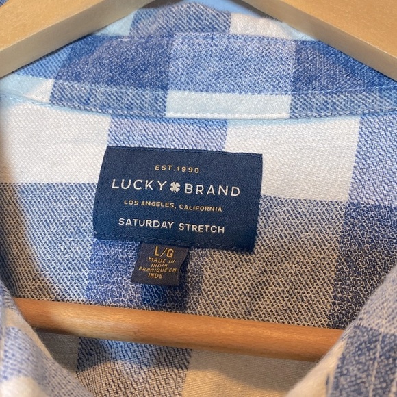 Lucky Brand Pearl Snap Shirt Men's Large Blue Check Western Collared Flannel - Picture 6 of 14